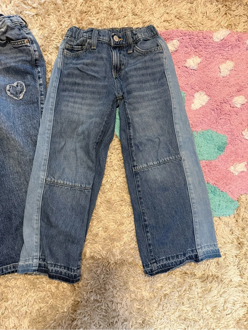 Girls' Blue Denim Jeans - Heart Patch & Two-Tone Styles